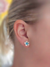 Load image into Gallery viewer, Enamel Flower Studs - White with Turquoise
