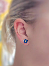 Load image into Gallery viewer, Enamel Flower Studs - Blue with Citrine
