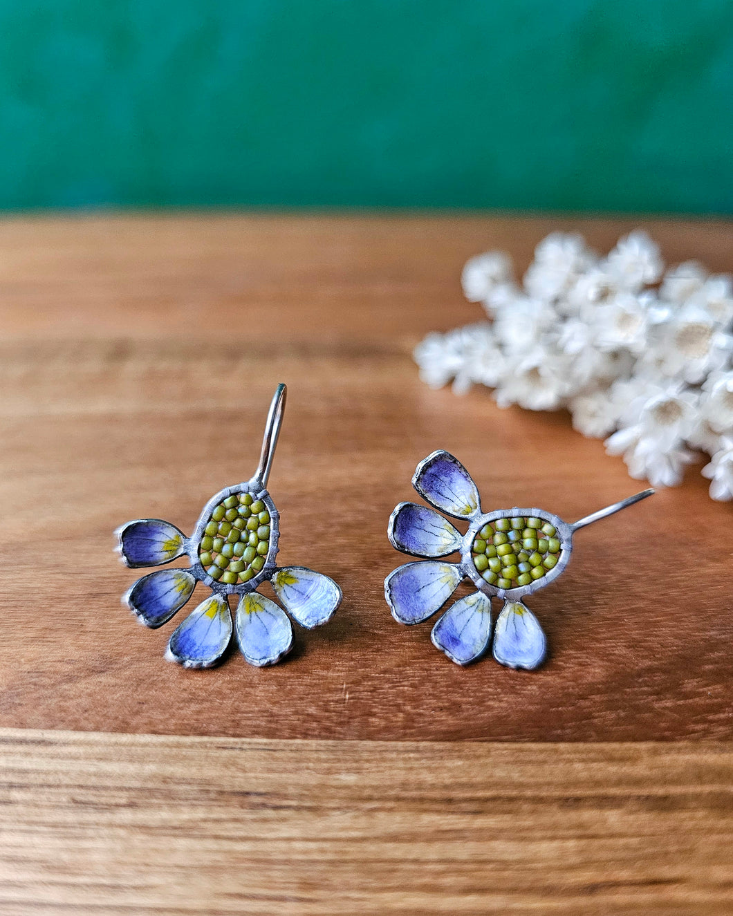 Wildflower Earrings - Periwinkle and Green