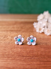 Load image into Gallery viewer, Enamel Flower Studs - White with Turquoise
