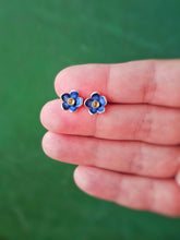 Load image into Gallery viewer, Enamel Flower Studs - Blue with Citrine
